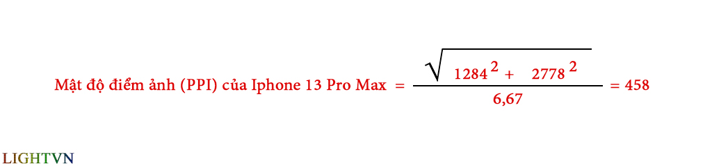 Công Thức Tính Mật Độ Điểm Ảnh Của IPhone 13 Pro Max.